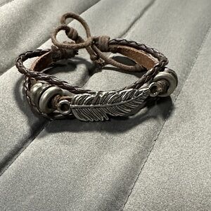 Brown Leather Feather Bracelet